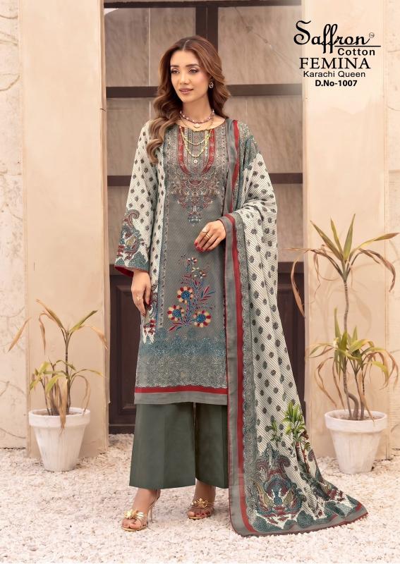Saffron femina karachi queen vol 1 cotton dress materials wholesalers